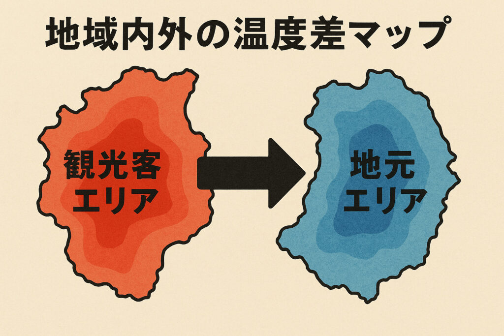 地域内外の温度差マップ