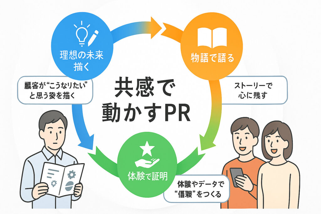 「未来を買わせるPR」3ステップ図